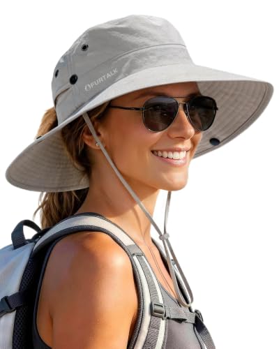 Sun Hats for Women Wide Brim Bucket Hat Ponytail Hole Outdoor UPF