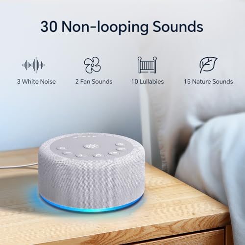 Sound Machine Night Light White Noise Brown Noise Machine 30 Non Looping Sounds 12 Lights 5 Timers 36 Adjustable Volume Memory Function Sleep Sounds Machine for Baby Kids Adult & Home Office Travel