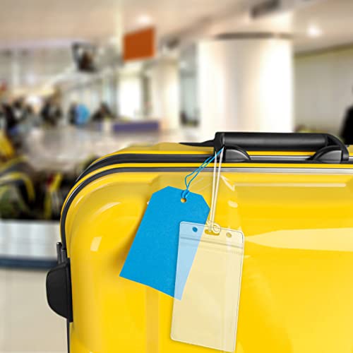 50 Pcs Clear Luggage Tags Bag Tags Holder Identification ID Card Badge Holder with 50 Pcs Clear Luggage Tag Loop Straps for Business Travel and Office Supplies (50 Count)