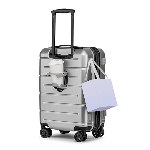Carry On Luggage 22x14x9 Airline Approved Hardshell 20 Inch with TSA Lock Carry On Suitcase with Wheels Small Travel Rolling Luggage with Cup Holder for Women Men Silver