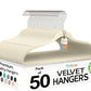 50 Pack New Premium Quality Velvet Hangers Ultra Thin Non Slip Adult Felt Space Saving Hangers for Closet Heavy Duty Coat Pants Jackets Dress Hangers 360° Swivel Hook Hold Upto 10 lbs Ivory (50 Count)