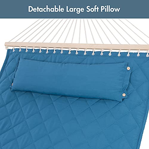 Two Person Hammock with Spreader Bars and Detachable Pillow