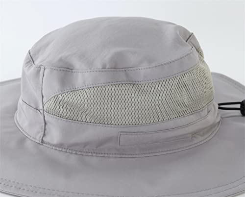 Womens Outdoor Mesh Boonie Sun Hat Summer Wide Brim UV Protection Fishing Hat Safari Cap Grey