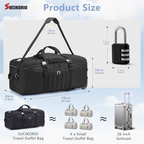 Tactical Travel Duffle Bag with Wheels and Handle 3 in 1 Large 85L XL Rolling Travelling Backpack Waterproof Oxford Carry On Hand Luggage Deployment Bags with Combination Padlock