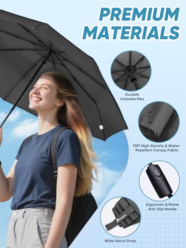 Windproof Travel Umbrellas for Rain and Sun (2 Count)