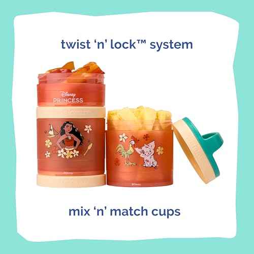 Moana) DiSNEY PRINCESS Whiskware Stackable Snack Pack - 3 Jar + Handle - Blue/Orange/Pink