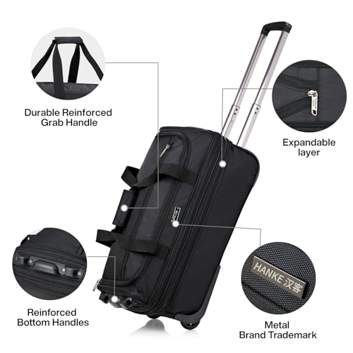 Expandable Carry On Luggage Suitcases with Wheels Foldable Duffle Bag for Travel Carry On suitcase Weekend Bag for Women Men（Black）