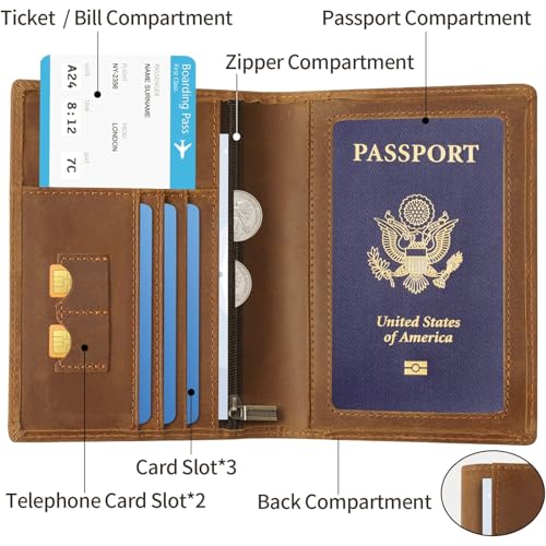 Leather Passport Cover for Men Women