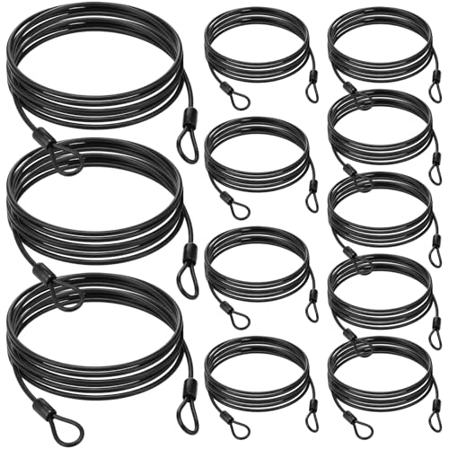 12 Pack Security Cable Luggage Lock with Loops 7 ft 3mm Braided Steel Coated Bike Cable Wire Double Loop Anti Theft Safety for U Lock (12 Count)