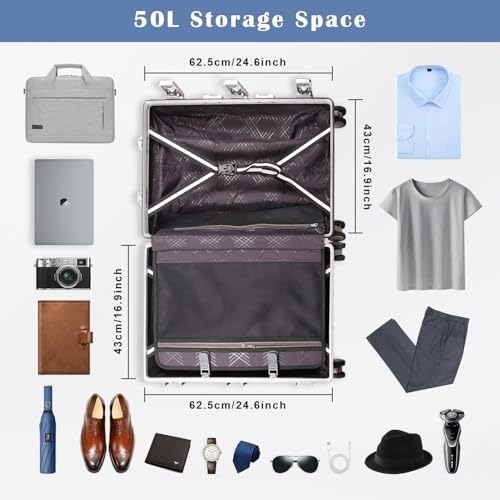 All Aluminum Carry On Luggage Hard Shell Luggage Aluminum Suitcase for Travel Zipperless Luggage Checked Luggage with Silent 360° Spinner Wheels 26 In