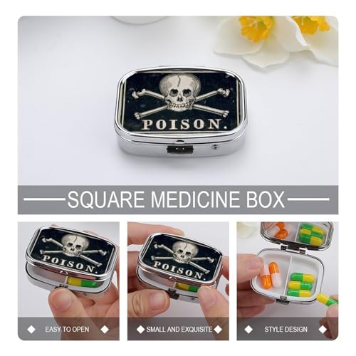 Metal 2 Compartment Pill Organizer Travel Friendly Portable Compact Pill Box Cute Pill Case to Hold Vitamins