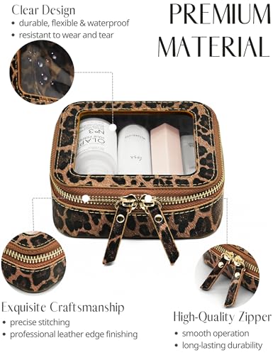 Small Makeup Bag Clear Mini Pouch Cosmetic Case Travel Leopard Make Up Bag for Purse Accessories Cheetah Print Travel Clear Case for Car Essentials Women Cute Leather Little Cosmetic Pouch with Zipper