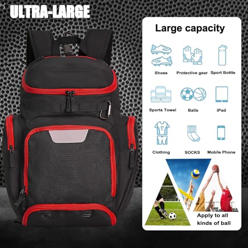 Large Basketball Backpack Sports Gym Bag with Ball Holder Ventilated Shoe Compartment Insulated Cooler Pockets Reflective Strips Fence Hook for Men Athletic Training