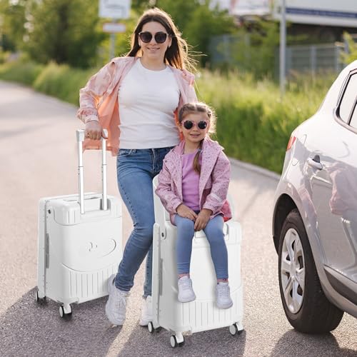 Carry on Luggage with Seat for Kids Expandable Ride on Suitcase with Spinner Wheels and Locks for Travel