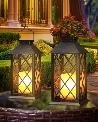 Solar Lanterns Outdoor Waterproof 14" Flickering LED (2 Count)