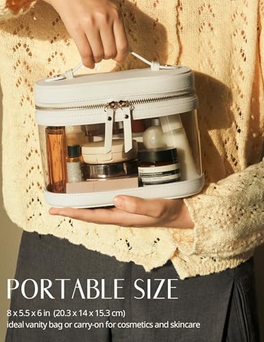 Clear Makeup Train Case Vanity Bag Make Up Travel Bag with Brush Holder