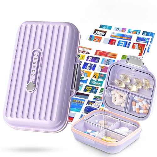 Travel Pill Organizer Box with Medicine Labels (2 Count)