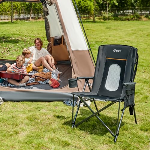 Oversized Folding Camping Chair High Back Portable Lawn Chairs for Adults Outdoor Sports with Hard Armrest Cup Holder (2 Count)