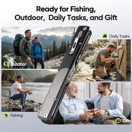 12-in-1 Folding Fishing Pliers, Compact Saltwater Fishing Tool with Braid Cutter, Hook Remover, Split Ring Opener, Stainless Steel Fishing Gear Gift for Men