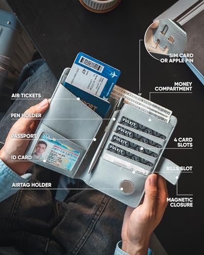 Passport Holder Compatible with Airtag Holder RFID Blocking Passport Wallet Travel Leather Passport for Women