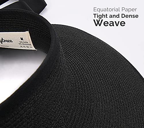 Women's Straw Sun Visor Hat UPF Wide Shade Ponytail Summer Hat