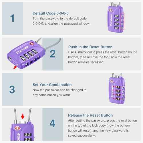 2 TSA Approved Luggage Locks 4 Digit Code Cable Lock Basic Purple (2 Count)
