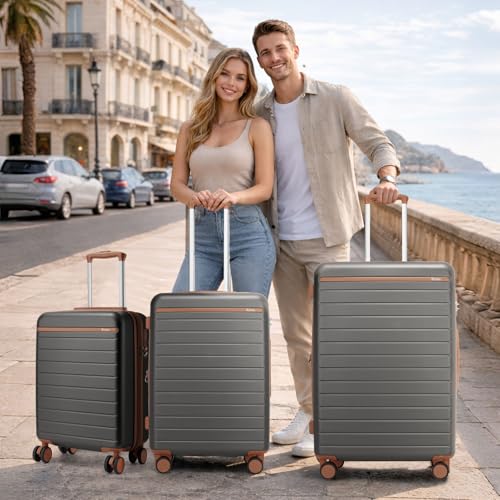 Carry On Suitcase 20in Expandable ABS+PC Airline Approved Grey