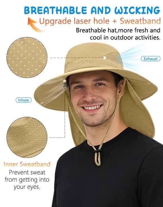 UPF 50+ Wide Brim Sun Hat with Neck Flap (2 Count)