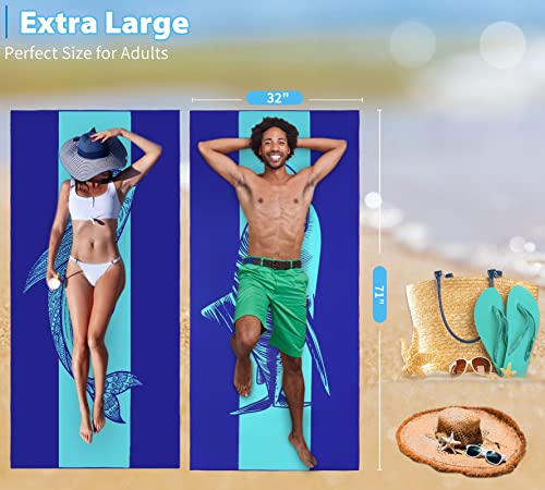 Microfiber Beach Towel with Bag Oversized 71x32 Sand Free 6 Pack (6 Count)
