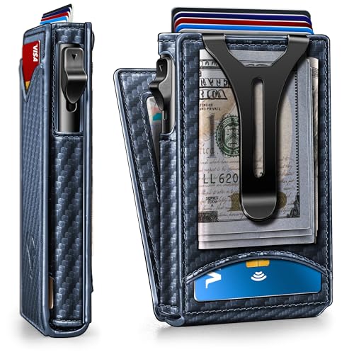 Men Slim Magnetic Leather Wallet Metal Case Money Clip 9 Cards