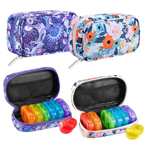 Weekly Travel Pill Organizer 2 Times a Day AM PM Rainbow Pill Box (2 Count)