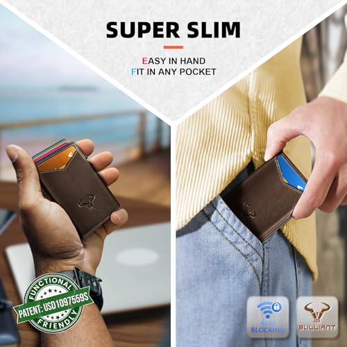 Men Slim Leather Wallet Metal Case Money Clip