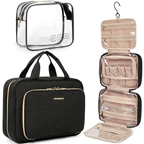 Toiletry Bag Hanging Travel Makeup Organizer with TSA Approved Transparent Cosmetic Bag Makeup Bag for Full Sized Toiletries (2 Count)