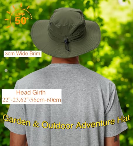 UPF50+ Mens Sun Hat Wide Brim Fishing Hat for Mens Womens Beach Bucket Hat Gardening Golf Army Green