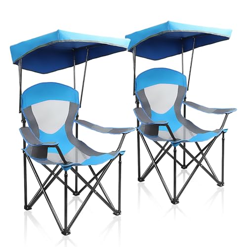 Heavy Duty Canopy Camping Chairs with Adjustable Sunshade (2 Count)