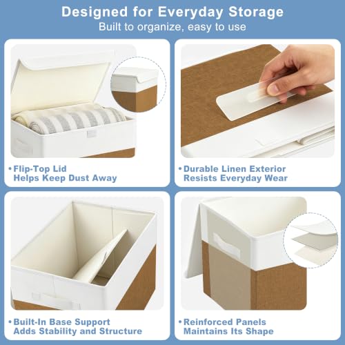 Large 22 Quart Linen Fabric Foldable Storage Bin Cube Organizer Basket with Flip (4 Count)