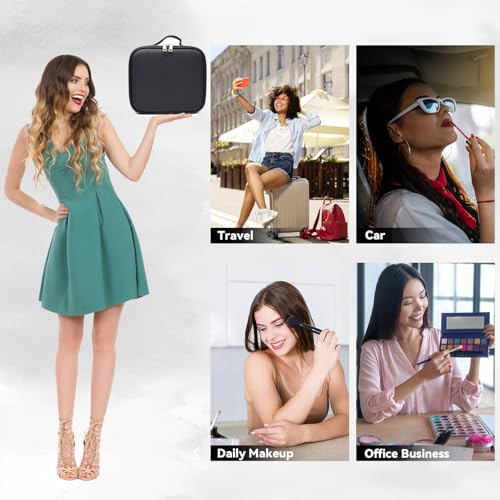Travel Makeup Bag with LED Mirror and 10x magnifying glass with 3 Lighted Settings