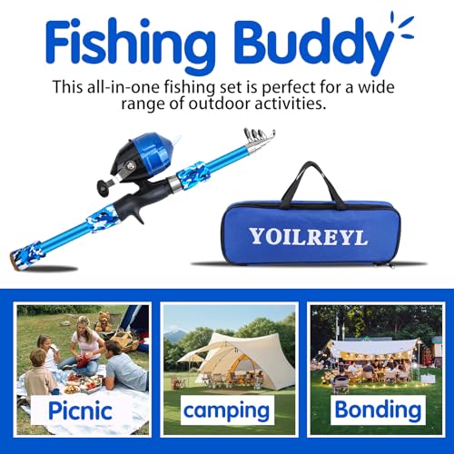 Collapsible Telescopic Fishing Rod and Reel Combo Push Button Small Fishing Pole Kit Beginner Youth Girls Fishing Starter Set Tackle