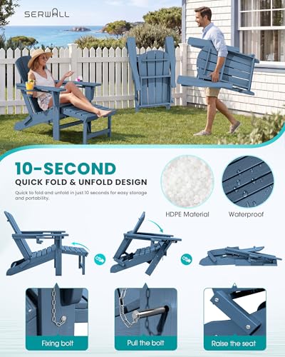 4 Pcs HDPE Folding Adjustable Adirondack Chair with Ottoman (4 Count)