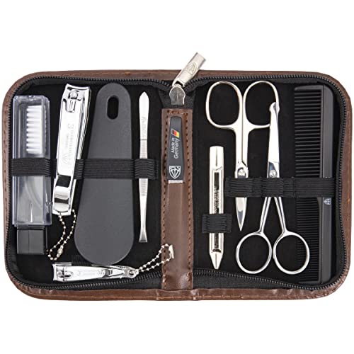 brand quality 10 piece manicure pedicure grooming kit set for professional finger & toe nail care tweezers file clipper fashion leather case in gift box
