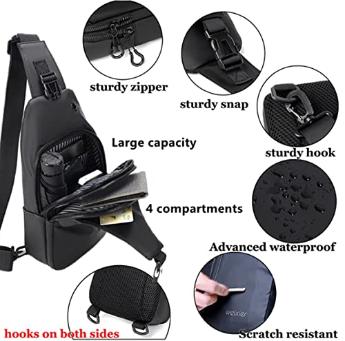 Waterproof Sling Bags Mens Shoulder Crossbody Backpack with USB Charging Port& Headphone