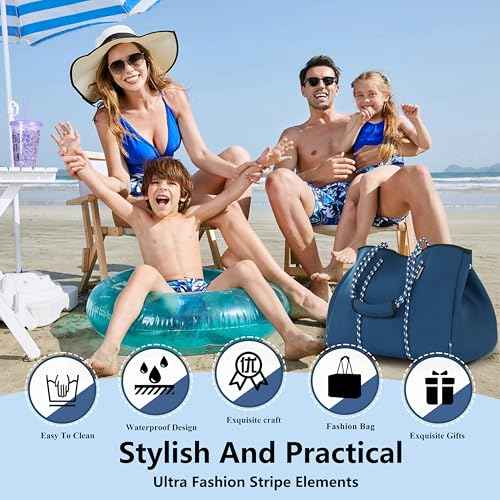 Neoprene Multipurpose Beach Bag Tote with Inner Zipper Pocket