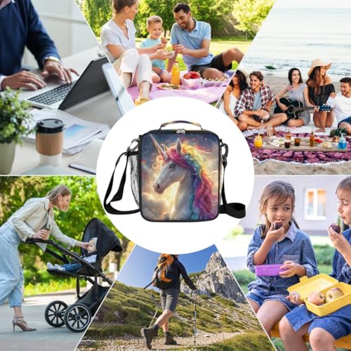 Unicorn Galaxy Cute Kids Lunch Box for Girls Boys Reusable Insulated Lunch Bag for Kids Toddler Thermal Cooler Spacious Lunchbox with Shoulder Strap Lunchbag for School Work Picnic (A09:Unicorn)