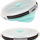 CARTINTS Blue Silicone Collapsible Food Storage Containers-Prep/Storage Bowls with Lids - Round Silicone Lunch Containers - Microwave and Freezer Safe Set of 3
