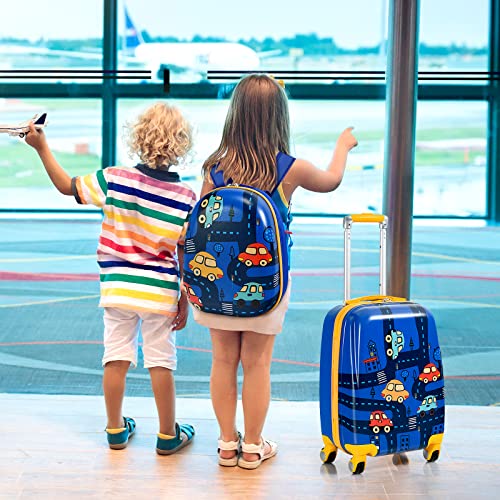 Kids Luggage 12" Toddler Backpack & 18" Travel Suitcase with Wheels (2 Count)