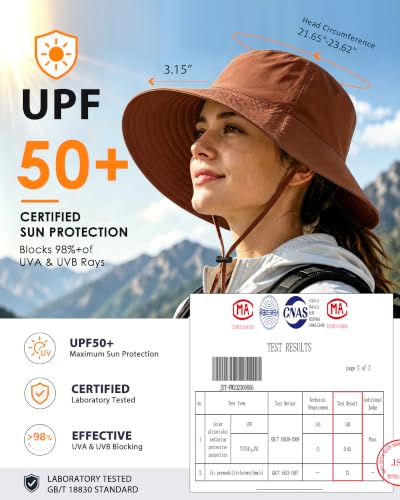 Waterproof Sun UPF 50+ Bucket Hat UV Protection Packable Brimmed Boonie for Women Men Summer Lightweight Hiking Outdoor Cap Caramel