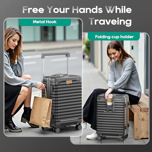 Expandable 20 Inch Carry on Luggage with Front Pocket