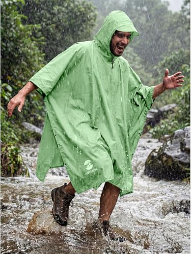 Hooded Rain Poncho Waterproof Raincoat Jacket for Men Women Adults