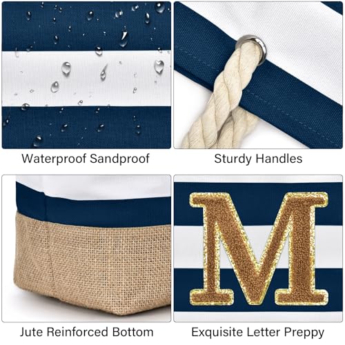 Beach Bag Initial Beach Tote with Makeup Bag for Travel