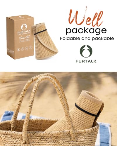 Womens Sun Hat with Ponytail Hole Wide Brim Beach Straw Visor Khaki